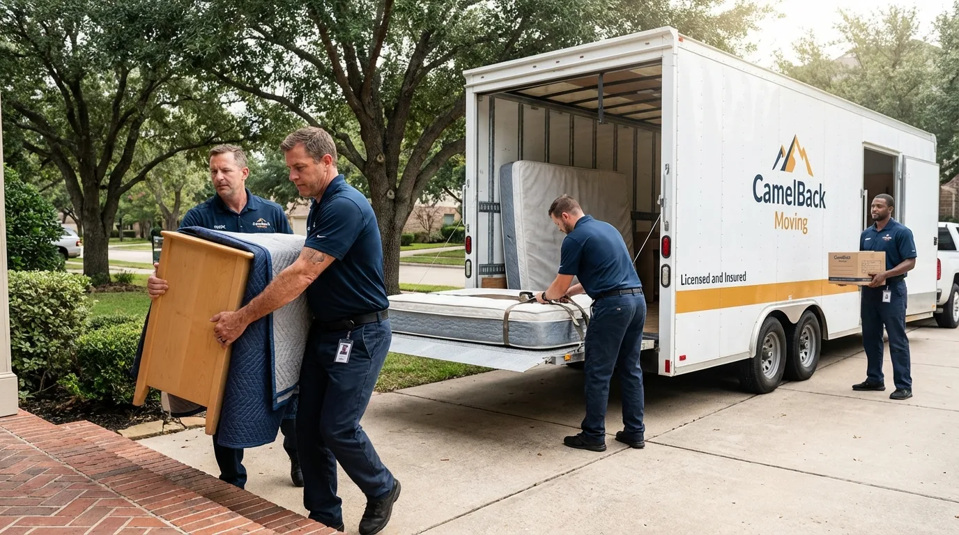 Crew loading residential truck for cross-state move from Ashland, WI