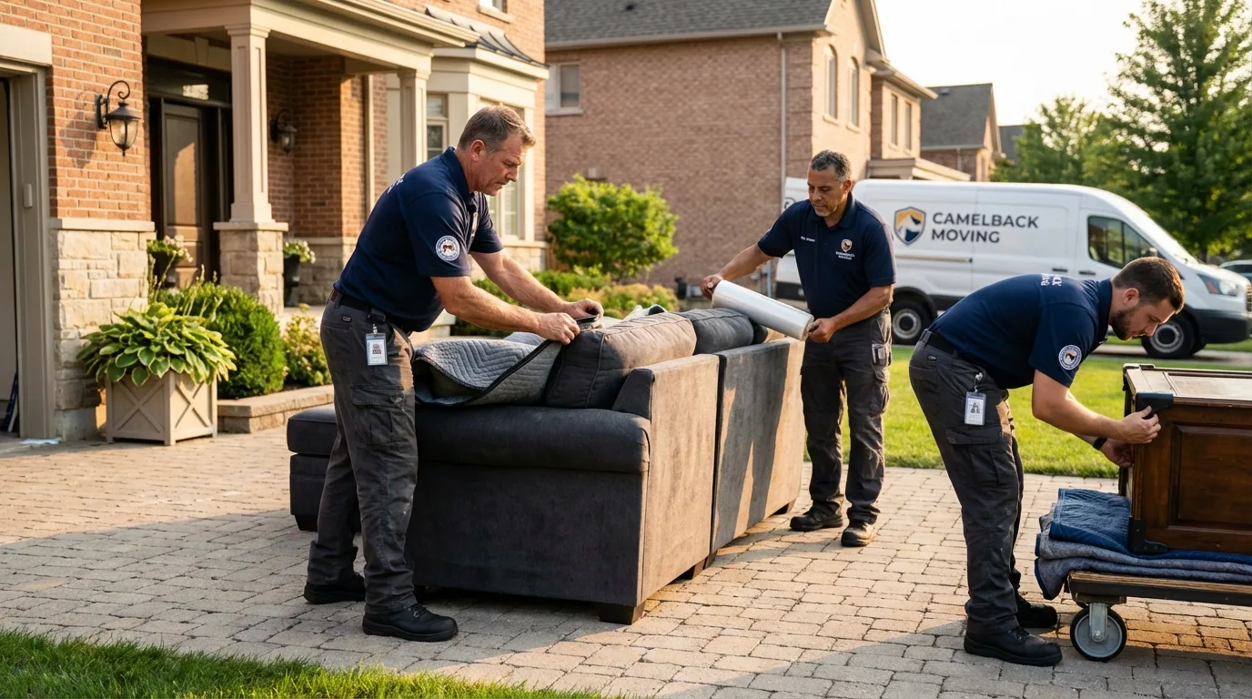 Large estate moving crew wrapping furniture in Ashland, WI